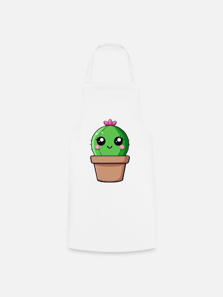 Kaktus Kawaii im Blumentopf - Kochschürze - Weiß