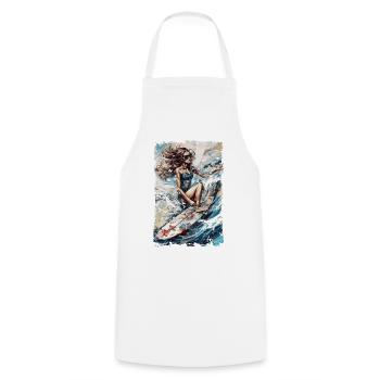 Bikini surf lady with summer vibes in vintage style - Cooking Apron - white - Front - AI Model Male 185 dark (185cm)
