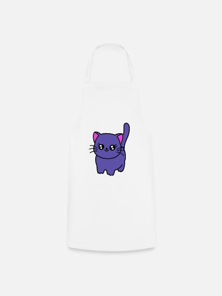 Lila Katze - Kochschürze - Weiß