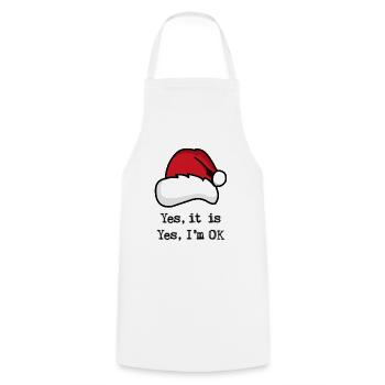 Christmas, Yes it is, Yes I'm OK - Cooking Apron - white - Front - AI Model Male 185 dark (185cm)
