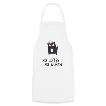 tired rental cat "no coffee no workee" working day - Cooking Apron - white - Front - AI Model Male 185 dark (185cm)