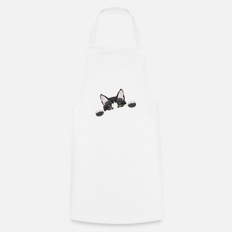 Peeping funny cat - Cooking Apron - white