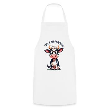 Cow with glasses - Yes, I am perfect! - Cooking Apron - white - Front - AI Model Male 185 dark (185cm)