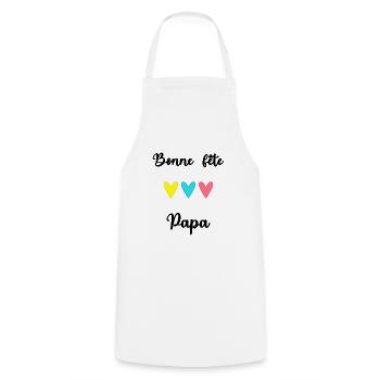 FÊTE DES PÈRES. BONNE FÊTE PAPA. PAPA. BONNE FÊTE - Tablier de cuisine - blanc - Devant - AI Model Male 185 dark (185cm)