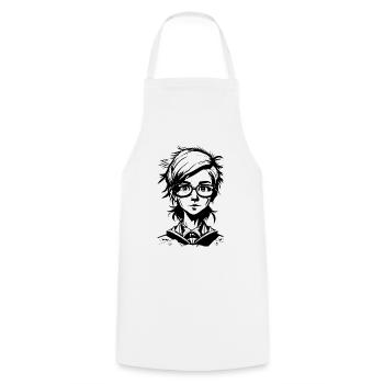 Manga Girl - Schoolgirl with Glasses - Cooking Apron - white - Front - AI Model Male 185 dark (185cm)