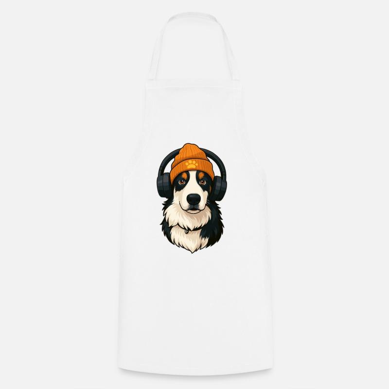 Cooler Australian Shepherd mit Mütze und Kopfhörer - Kochschürze - Weiß