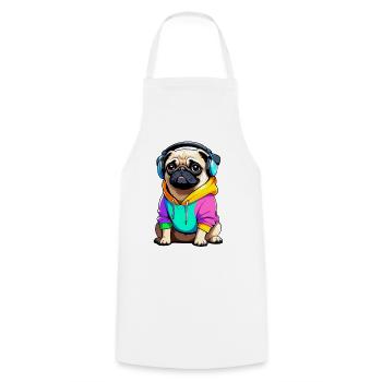 Pug mit Kopfhörer und Kleidung - Kochschürze - Weiß - Vorne - AI Model Male 185 dark (185cm)