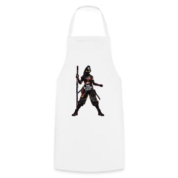 Bitcoin Bazooka - The Bitcoin Army - Samurai 03 - Cooking Apron - white - Front - AI Model Male 185 dark (185cm)