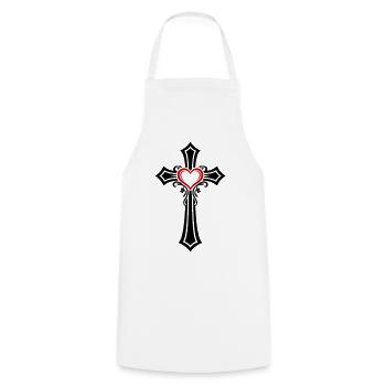 Symbole de Croix Cœur Foi - Tablier de cuisine - blanc - Devant - AI Model Male 185 dark (185cm)
