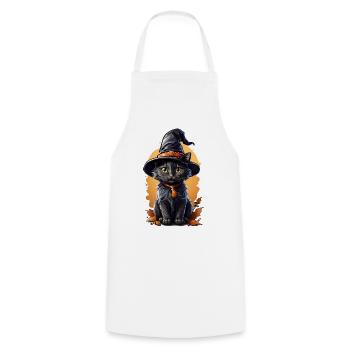 Halloween-Katz mit Hexenhut - Kochschürze - Weiß - Vorne - AI Model Male 185 dark (185cm)