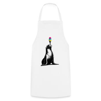 Seelöwe mit Eis im Stencil Style   - Kochschürze - Weiß - Vorne - AI Model Male 185 dark (185cm)