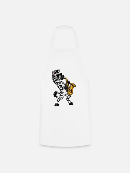 Zebra mit Saxophon - Kochschürze - Weiß