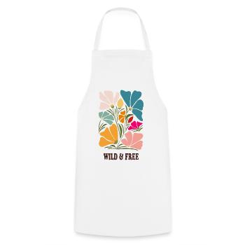 Wild & Free – Buntes Blumenmotiv im Retro-Look - Kochschürze - Weiß - Vorne - AI Model Male 185 dark (185cm)