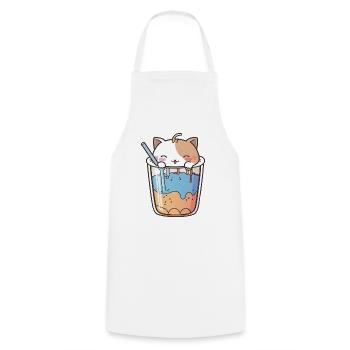 Kawaii Cute Happy Colorful Cat Drinking Bubble Tea - Cooking Apron - white - Front - AI Model Male 185 dark (185cm)
