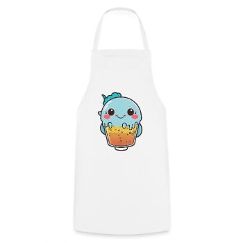 Kawaii Cute Happy Colorful Fish Bubble Tea - Cooking Apron - white - Front - AI Model Male 185 dark (185cm)