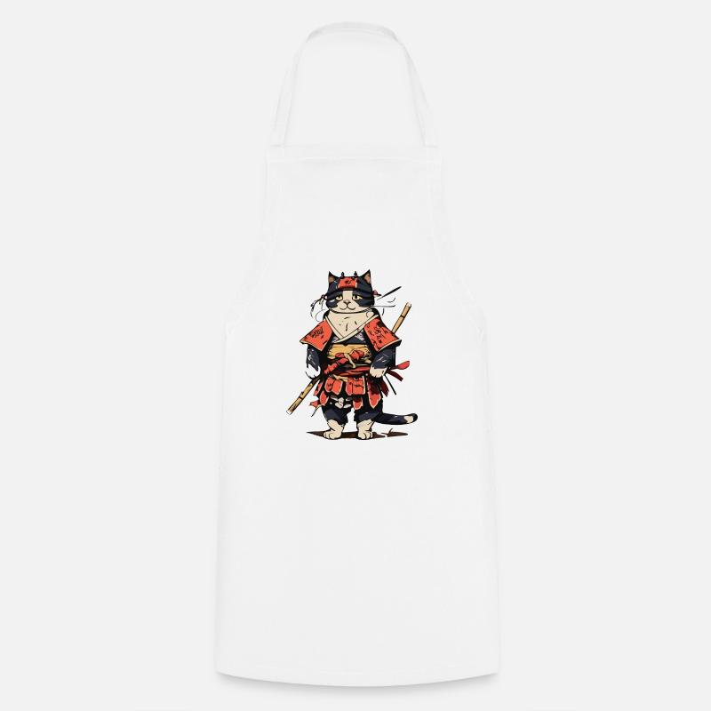 Chat samouraï - Tablier de cuisine - blanc