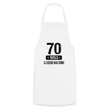 70th Birthday 1953 A LEGEND WAS BORN - Cooking Apron - white - Front - AI Model Male 185 dark (185cm)