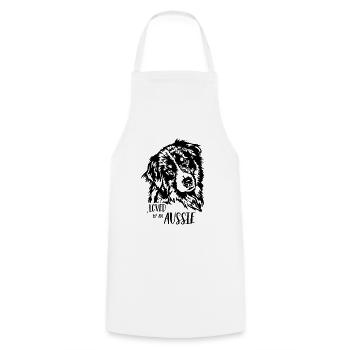 AUSTRALIAN SHEPHERD loved by an Aussie Wilsigns - Cooking Apron - white - Front - AI Model Male 185 dark (185cm)