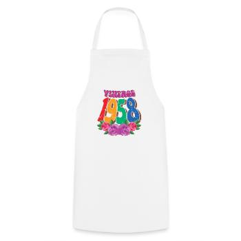 Fleur rétro 1958, 64 ans 64th Birthday Gift - Tablier de cuisine - blanc - Devant - AI Model Male 185 dark (185cm)