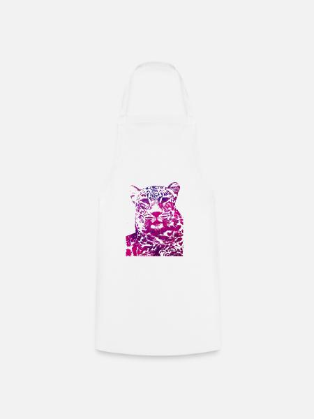 Rosa Leopardenkopf - Kochschürze - Weiß