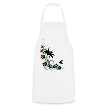 Palm trees with wave, hibiscus and hummingbirds. - Cooking Apron - white - Front - AI Model Male 185 dark (185cm)