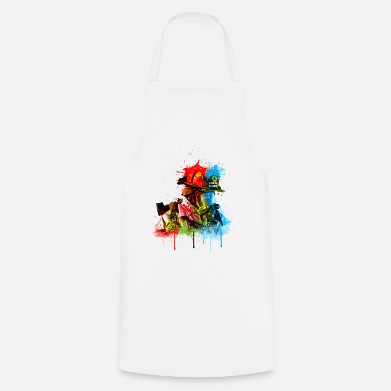 Fire Brigade Emergency Worker with Respiratory Protection Drawing - Cooking Apron - white