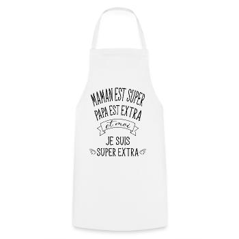 Maman est super et papa est extra bébé super extra - Tablier de cuisine - blanc - Devant - AI Model Male 185 dark (185cm)