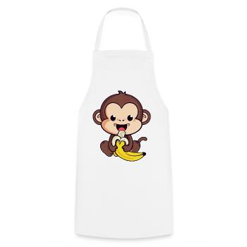 Un singe mignon mange une banane - Tablier de cuisine - blanc - Devant - AI Model Male 185 dark (185cm)