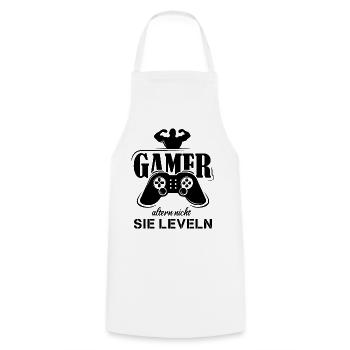 gamer fitness funny sayings leveling up controller - Cooking Apron - white - Front - AI Model Male 185 dark (185cm)