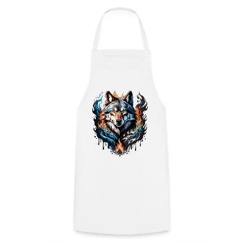 Majestic wolf head surrounded by flames and water - Cooking Apron - white - Front - AI Model Male 185 dark (185cm)