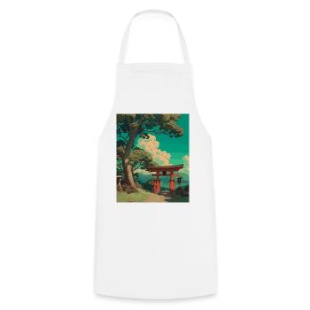Serene Japanese Torii Gate Landscape - Cooking Apron - white - Front - AI Model Male 185 dark (185cm)