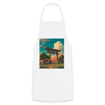 Sunset Behind Traditional Torii Gate - Cooking Apron - white - Front - AI Model Male 185 dark (185cm)