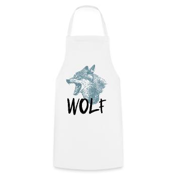 Wolfskopf in spitz zulaufender Silhouette - Kochschürze - Weiß - Vorne - AI Model Male 185 dark (185cm)