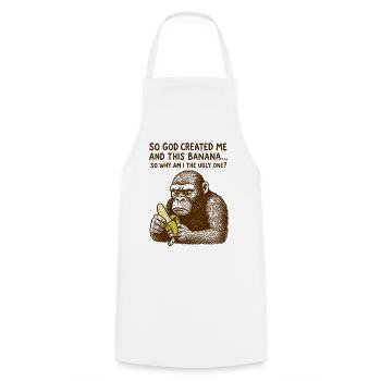 Funny Gorilla Banana Joke Retro Humour T-Shirt - Tablier de cuisine - blanc - Devant - AI Model Male 185 dark (185cm)