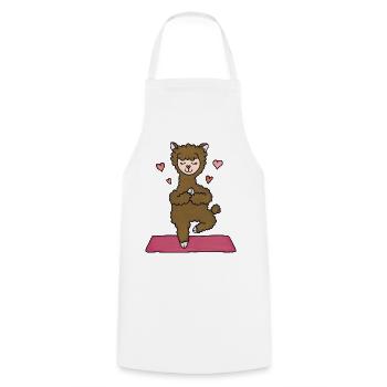 Cuddly Alpaca Yoga Heart - Cooking Apron - white - Front - AI Model Male 185 dark (185cm)