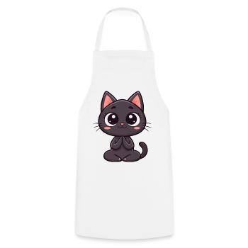 Cute black cat praying - Cooking Apron - white - Front - AI Model Male 185 dark (185cm)
