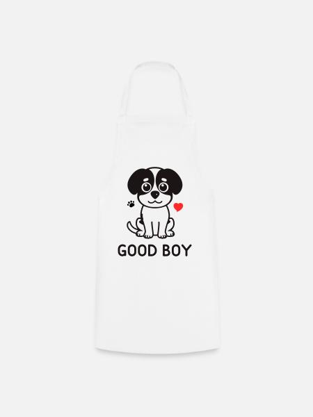 Good Boy – Cute Dog Motif - Cooking Apron - white