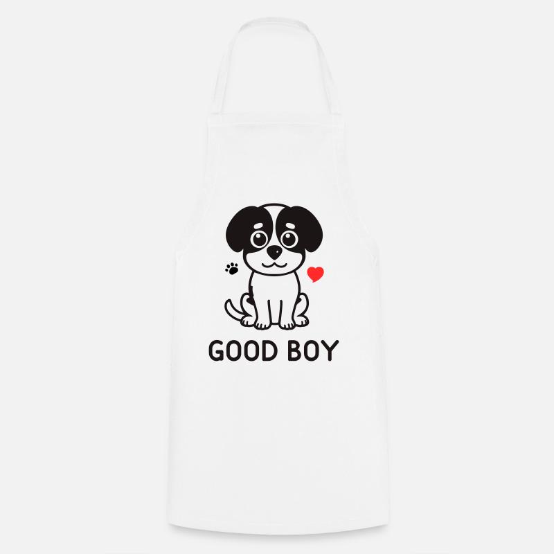 Good Boy – Cute Dog Motif - Cooking Apron - white