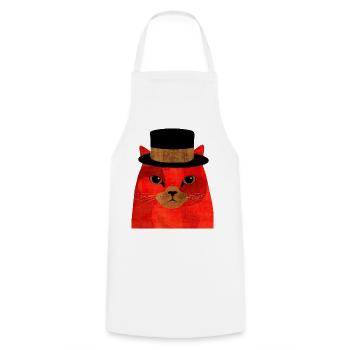 Cool Red Cat with Top Hat - Cooking Apron - white - Front - AI Model Male 185 dark (185cm)