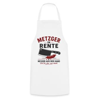 Metzger in Rente – Hackebeil & Wurst – Geschenk - Kochschürze - Weiß - Vorne - AI Model Male 185 dark (185cm)