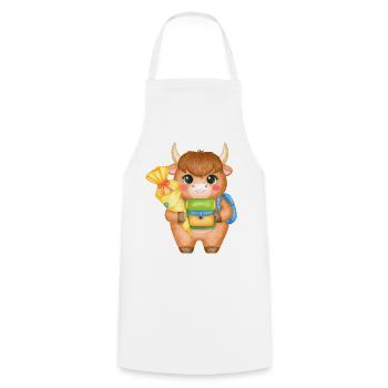 Highland Cow with School Cone & Satchel – School - Cooking Apron - white - Front - AI Model Male 185 dark (185cm)