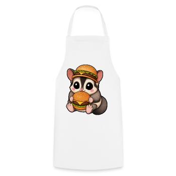 Cute Thylacine Marten with Burger Cartoon - Cooking Apron - white - Front - AI Model Male 185 dark (185cm)