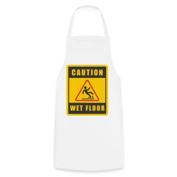 Caution Wet Floor Safety Warning Sign Yellow Icon - Cooking Apron - white - Front - AI Model Male 185 dark (185cm)
