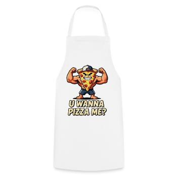 Pizza Muscle Maskottchen willst du mich pizza - Kochschürze - Weiß - Vorne - AI Model Male 185 dark (185cm)
