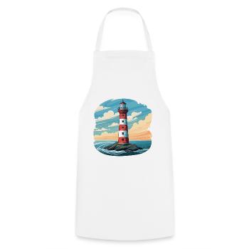 Lighthouse in the sea, clouds, wind and waves - Cooking Apron - white - Front - AI Model Male 185 dark (185cm)