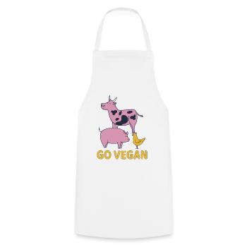 Go Vegan Vegan Vache Cochon Poulet Végétarien - Tablier de cuisine - blanc - Devant - AI Model Male 185 dark (185cm)