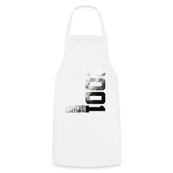 25TH BIRTHDAY 25 YEARS LIMITED EDITION 2001 - Cooking Apron - white - Front - AI Model Male 185 dark (185cm)