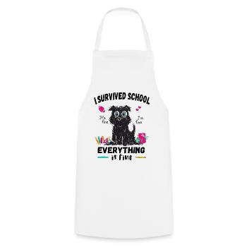 Last day of school, I survived School - Cooking Apron - white - Front - AI Model Male 185 dark (185cm)