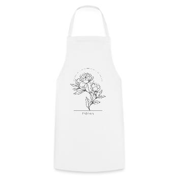 Botanisches Blumen Design, Minimalistische Paeonia - Kochschürze - Weiß - Vorne - AI Model Male 185 dark (185cm)