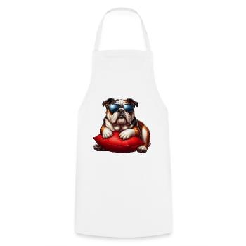 Cute Bulldog Wearing Sunglasses - Cooking Apron - white - Front - AI Model Male 185 dark (185cm)